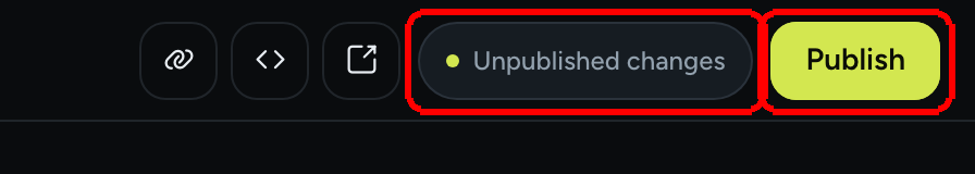 La barra superior del editor mostrando el punto de Cambios sin publicar junto al botón Publicar